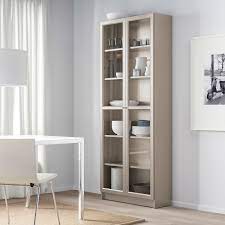 Buy ikea billy bookcase, white: Billy Bookcase With Glass Doors Grey Metallic Effect 80x30x202 Cm Ikea