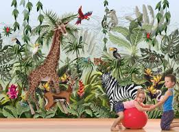 Jungle Mural Repositionable Removable Wallpaper Peel Stick Etsy Jungle Mural Kids Room Wall Decor Mural