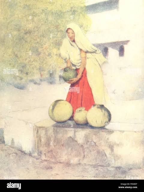 INDIA: A Woman at well, Jaipur, antique print 1905 Stock Photo - Alamy