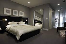 Modern Master Bedroom Design Ideas With Black Bedroom Furniture Set And Grey Wall Paint Color Grey Bedroom Design Modern Bedroom Gray Master Bedroom