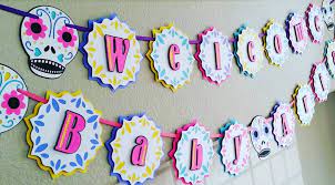 Sugar Skull Baby Shower Banner Welcome Baby Girl Etsy Sugar Skull Baby Shower Girl Baby Shower Decorations Halloween Baby Shower