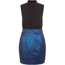 Ax Paris Blue Metallic 2 In 1 Skirt Dress 46 Liked On Polyvore Featuring Dresses Blue Mini Pa Metallic Cocktail Dresses Blue Mini Dress Mini Dress Party