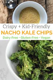 Baked Nacho Kale Chips Crispy Kid Friendly Recipe Kale Chips Kale Chip Recipes Healthy Snacks Recipes