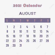 Free printable august 2021 calendar templates. August 2021 Calendar Full Colour August Augustcalendar 2021calendar Png And Vector With Transparent Background For Free Download