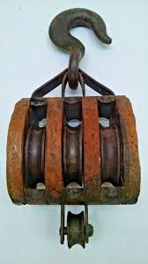 Antique Wooden Triple Pulley Block Tackle Old Vintage Farm Barn Ship Tool Moveis Rusticos Moveis