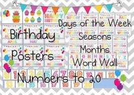 Chevron Decorations Birthday Chart Numbers Months Seasons Word Wall Days