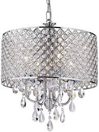 Edvivi Marya 4 Light Chrome Round Crystal Chandelier Ceiling Fixture Beaded Drum Shade Glam Lighting Amazon Com