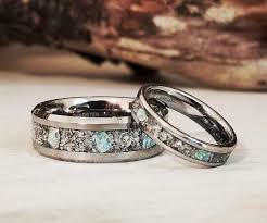 Couple S Set Tungsten Emerald And Meteorite Wedding Bands Wedding Ring Set Mens Wedding Band Mens Wedding Ring Wedding Ring Man Gift Meteorite Wedding Band Rings For Men Wedding Band Sets