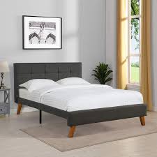229 Dark Gray Or Navy Yalisi Upholstered Square Stitched Platform Bed Queen Gray In 2020 Platform Bed Mattress Upholstered Platform Bed Mattress Foundations