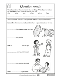 Fill in the blanks using the words from the word box. Question Words Question Marks 1st Grade Kindergarten Writing Worksheet Greatschools