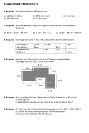 1) verwandle in die angegebene einheit! Klassenarbeit Flacheninhalt Berechnen Arbeitsblatt Ausdrucken Mathefritz