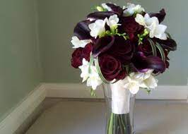 Pink/red/purple artificial roses wedding bridal bouquet brooch bride hand flower. Dark Flowers With White Purple Calla Lilies Red Wedding Flowers Bridal Bouquet
