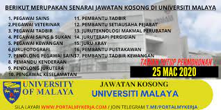 The university college operates on a temporary campus in gambang, pahang. Jawatan Kosong Universiti Malaya Um Mac 2020 My Kerja
