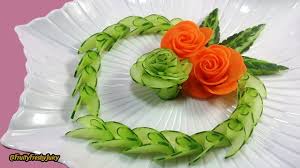 Salad making is an art and not just a food preparing method, so, as any great recipe of food, the salad cutting and decorating should be features of a great saladmaster. Artistic Cucumber Carrot Rose Carving Design From Vegetable Into Flower Garnish Youtube Vegetable Carving Creative Food Art Fruit And Vegetable Carving