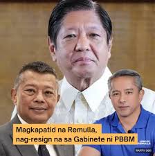 Magkapatid na Remulla, sabay na nag-resign sa Gabinete ni PBBM. Nagpasa na  ng courtesy resignation sina Justice Secretary Boying Remulla at DILG  Secretary Jonvic Remulla kasunod ng panawagan ni Pangulong Marcos.  Matatandaang