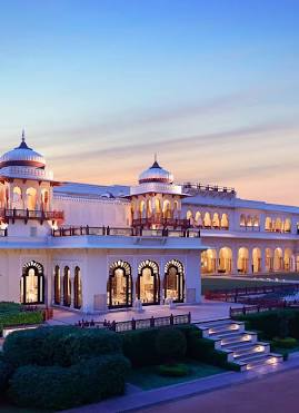 Grand palace architecture at Rambagh Palace, AI generated