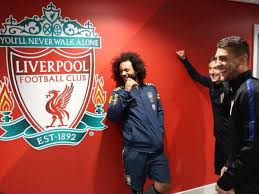 Real madrid's french coach zinedine zidane (l) and liverpool's german manager jurgen klopp towards. Real Madrid Stars Accused Of Mocking Liverpool Badge At Anfield But Here S What Really Happened Mirror Online