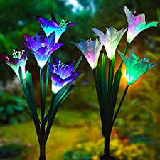 Outdoor Solar Garden Stake Lights Doingart 2 Pack Solar Powered Lights With 8 Lily Flower Solar Flower Lights Solar Flower Solar Lights Garden
