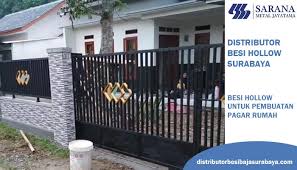 Pagar rumah minimalis ini cukup sederhana, besi dipasang secara vertikal dengan jarak agak renggang. Besi Hollow Untuk Pembuatan Pagar Rumah Minimalis Distributor Besi Baja Plat Pipa Baja Ringan Surabaya