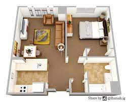 Denah Rumah 7x7 Dengan 1 Kamar Tidur Dan 1 Kamar Mandi Ideal Untuk Lahan Ukuran One Bedroom House Plans Apartment Floor Plans One Bedroom House