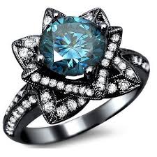 Black And Blue Engagement Rings Amazon Com 2 03ct Blue Round Diamond Lotus Flower Engagement Ring 14k Black Gold With A 1 08ct Center Black Gold Ring Black Gold Jewelry Diamond Fashion Rings
