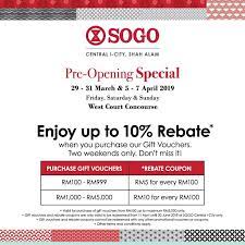 Mentri besar datuk hasni mohammad said a 15 per cent rebate on quit rent. Sogo Malaysia Enjoy Great Deals With Rebate Up To 10 Facebook