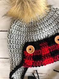 Crochet Plaid Trapper Hat Buffalo Plaid Hat Lumberjack Hat Etsy In 2021 Baby Winter Hats Plaid Hats Trapper Hats