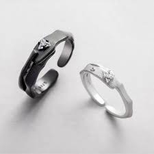 925 Sterling Silver Black Gold Plated Inlaid With Blue Crystal You Can Adjust It To Your Own Size Promise Ring Set Gold Diamond Wedding Band Couples Ring Set