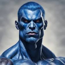 Red skinned hero with three eyes and ..."