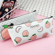 New Canvas Fruit Peach Pencil Case School Pencil Cases For Girl Stationery Canvas Pencil Bag Estojo E School Pencil Case Girl Stationery Pencil Cases For Girls