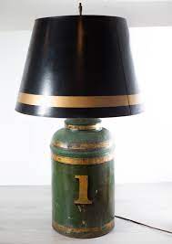 Vintage Rustic Lamp Large Metal Number One Gold Banded Green Etsy Metal Lamp Shade Rustic Lamps Cabin Lamps