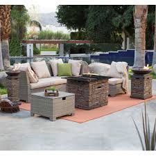 Coral Coast South Isle Natural Sectional Set With Coronado Gas Fire Pit Table Www Hayneedle Com Fire Pit Patio Set Gas Firepit Fire Pit Table