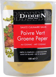 Avec 3% de poivre vert, cette recette classique sera efficace et relevée pour fond de sauce (eau, abattis de volaille, légumes, sucre), crème fraîche, vin blanc, poivre vert 3%, farine de blé, beurre, amidon, armagnac, sel, colorants : Poivre Vert Didden