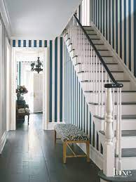Blue And White Strip Under Stair Cupboard Hallway And Bench Striped Wallpaper Hallway Wall Decor Bedroom Girls Luxe Interiors