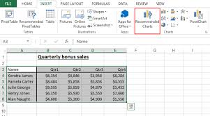 using the recommended charts tool in excel 2013 microsoft