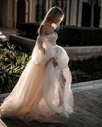 Champagne Off The Shoulder Tulle Wedding Destinydress Bridal Dresses Lace Wedding Dress Long Sleeve Bridal Dresses