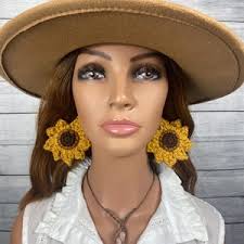 Sunflower Crocheted Earrings