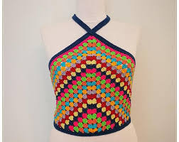 Everyone loves a granny square! Crochet Top Crop Top Granny Square Top Retro Top Crochet Halter Top Rainbow Top Summer Top Gift For Her Vintage Style Boho Top Crochet Halter Tops Crochet Festival Crochet Festival Top