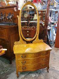 I have included a photo of the bedside tables. Antique Birds Eye Maple Vanity Dresser W Mirror Beautiful Long Valley Traders