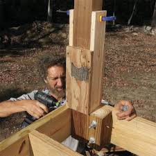 I'm getting ready to do the railing for my stairs, plan to use 2x4, mount between the posts at a 30 deg angle that follows the stair angle, not face mounting. How To Attach Deck Railing Posts With Fastenmaster Fine Homebuilding