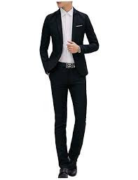 Bestgift Mens Solid Color Slim One Button Tops Blazer And Long Pants 2 Pieces Suits