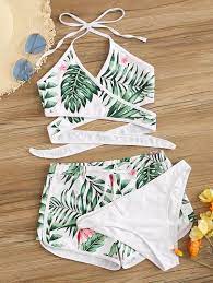 Bikinis Swimwear Shein Wrap Bikini Swimsuit With Shorts Girls Bathing Suits