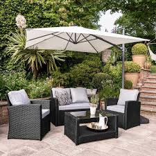 Make the most of your garden all year round with dunelm's large range of garden furniture sets. Cote Garden Sofa Set Led Cantilever Parasol 4 Seater Black Ratta Laura James