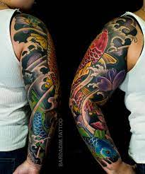Realistic asian koi fish cover up sleeve tattoo. Oriental Tattoo Sleeve Designs Novocom Top