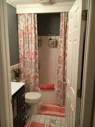 My Girls Bathroom Makeover Grey Walls Coral Accent Color Bathroom Rugs Are From Home Goods Drapes A Coral Bathroom Decor Bathroom Colors Bathroom Makeover