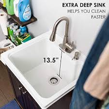 Find utility sinks at wayfair. Utility Sink Laundry Tub With Cabinet In Brown High Arc Stainless Steel Faucet Storage Vanity With Slow Closing Doors Large Washtub For Cleaning And Washing Sinks For Garage Basement Work Room Buy
