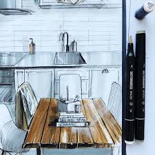 Dessin 3d Cuisine Et Table A Manger En Bois Dessin Architecture Dessin Architecte Croquis Maison