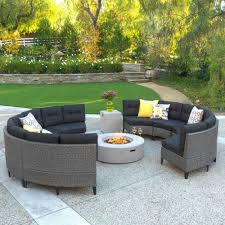 Navagio 10pc Wicker Full Round Sofa And Fire Table Set Black Dark Gray Christopher Knight Home In 2020 Round Sofa Fire Table Fire Pit Furniture