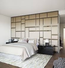 Fabric Covered Wall Panels Create Really Interesting Contemporary Feature Wall Interiores De Quarto Ideias De Quarto Moderno Quarto Minimalista