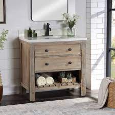 Country pine bathroom vanity with hammered copper sink: Elbe Rustic 36 Single Sink Vanity By Northridge Home Costco